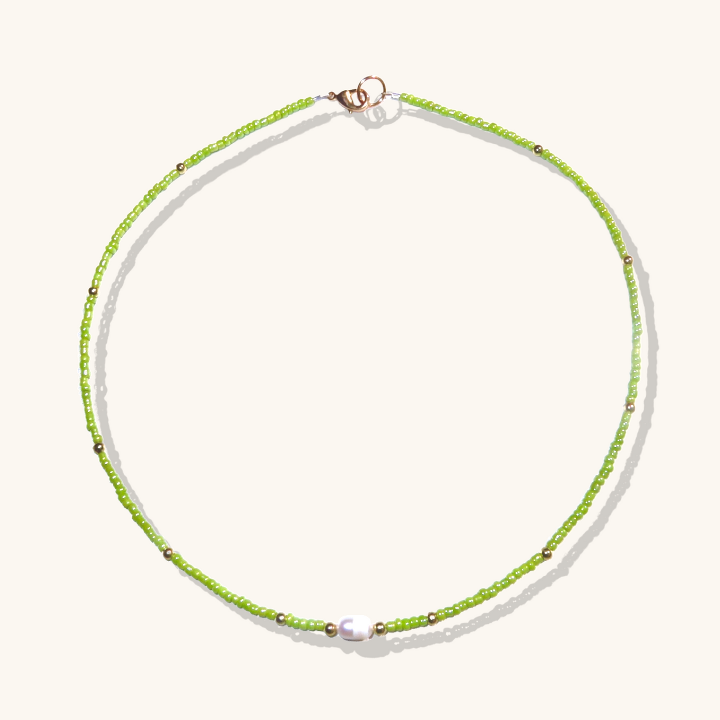 Light green beaded necklace with freshwater pearl