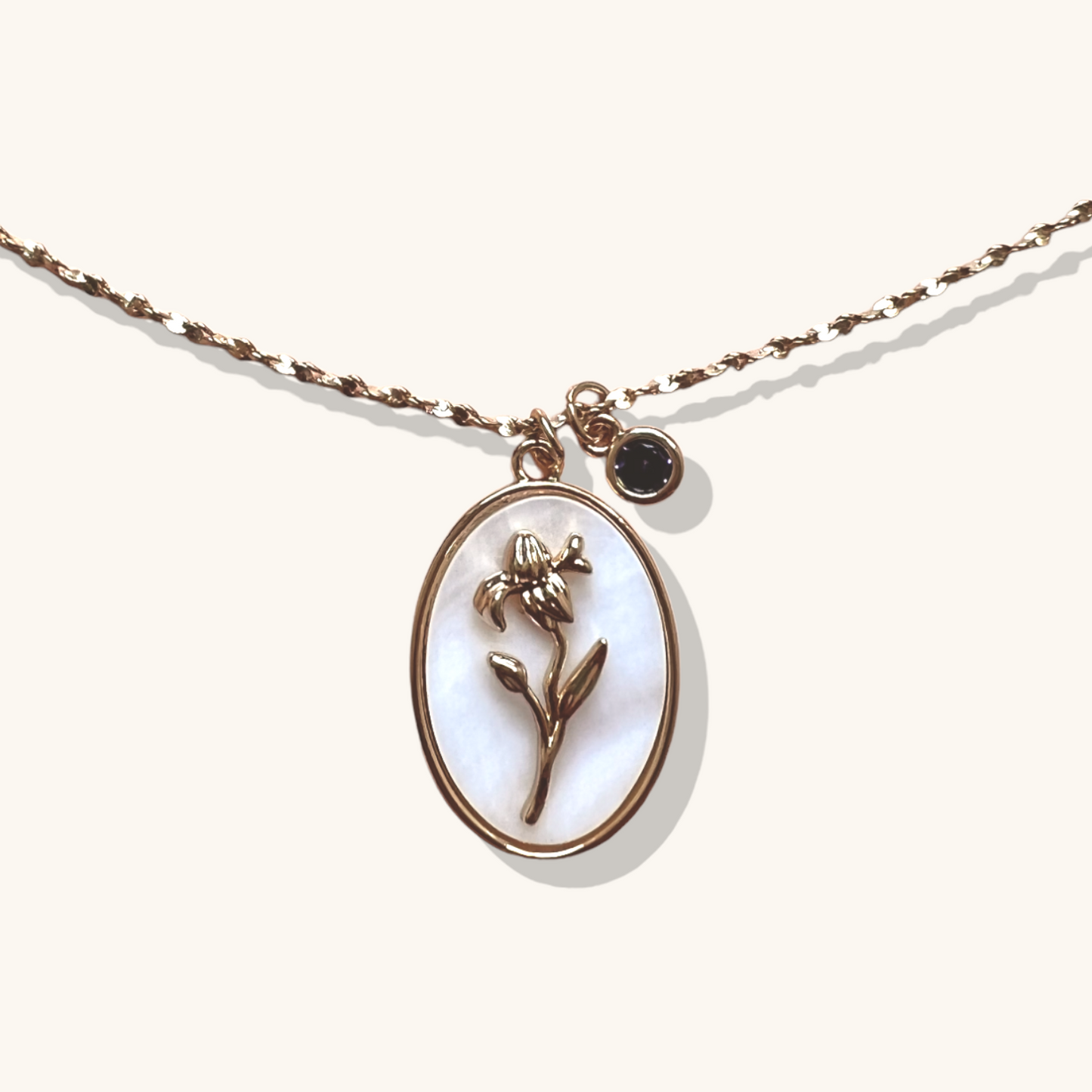 Birth Month Flower Necklace - February Iris