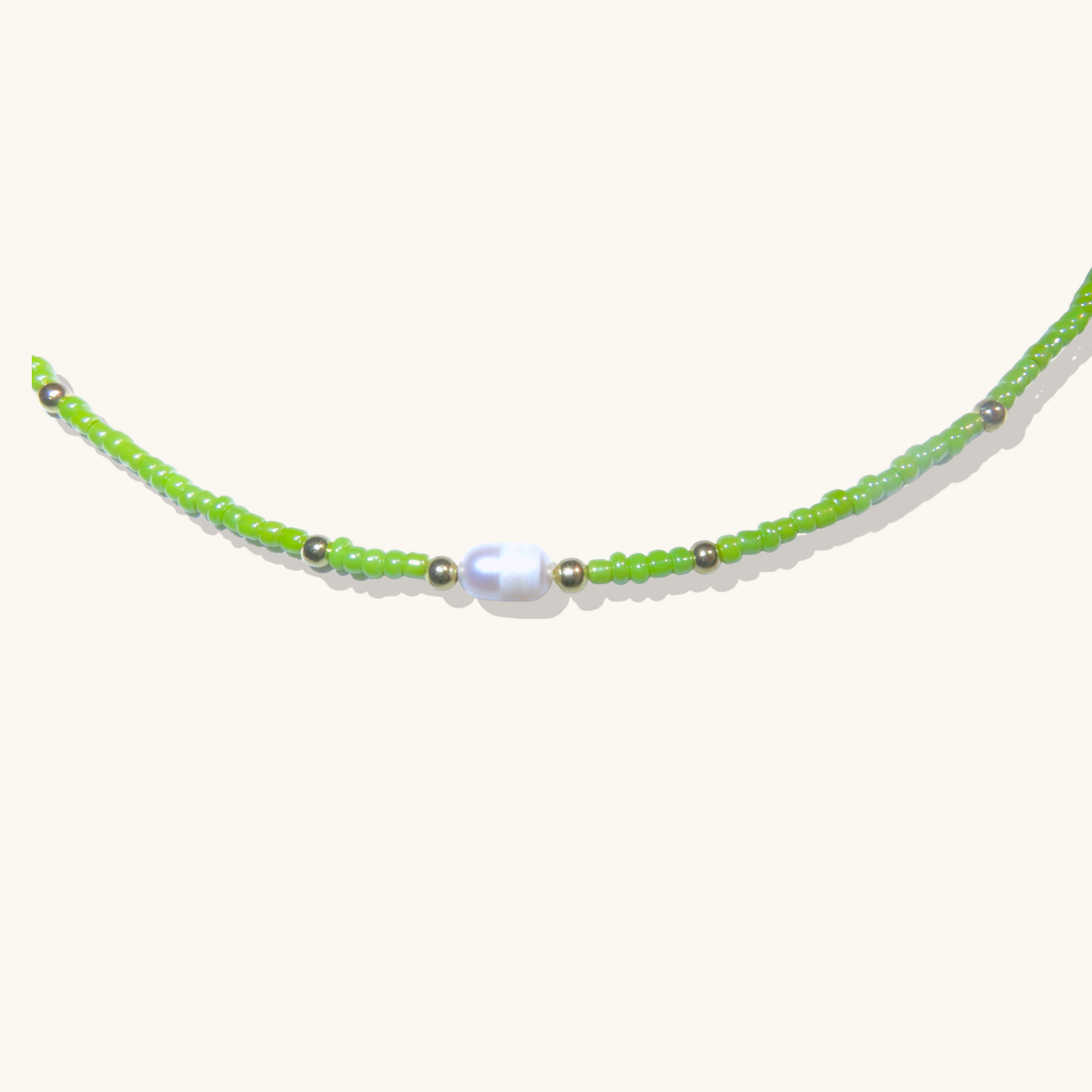 Light green beaded necklace with freshwater pearl