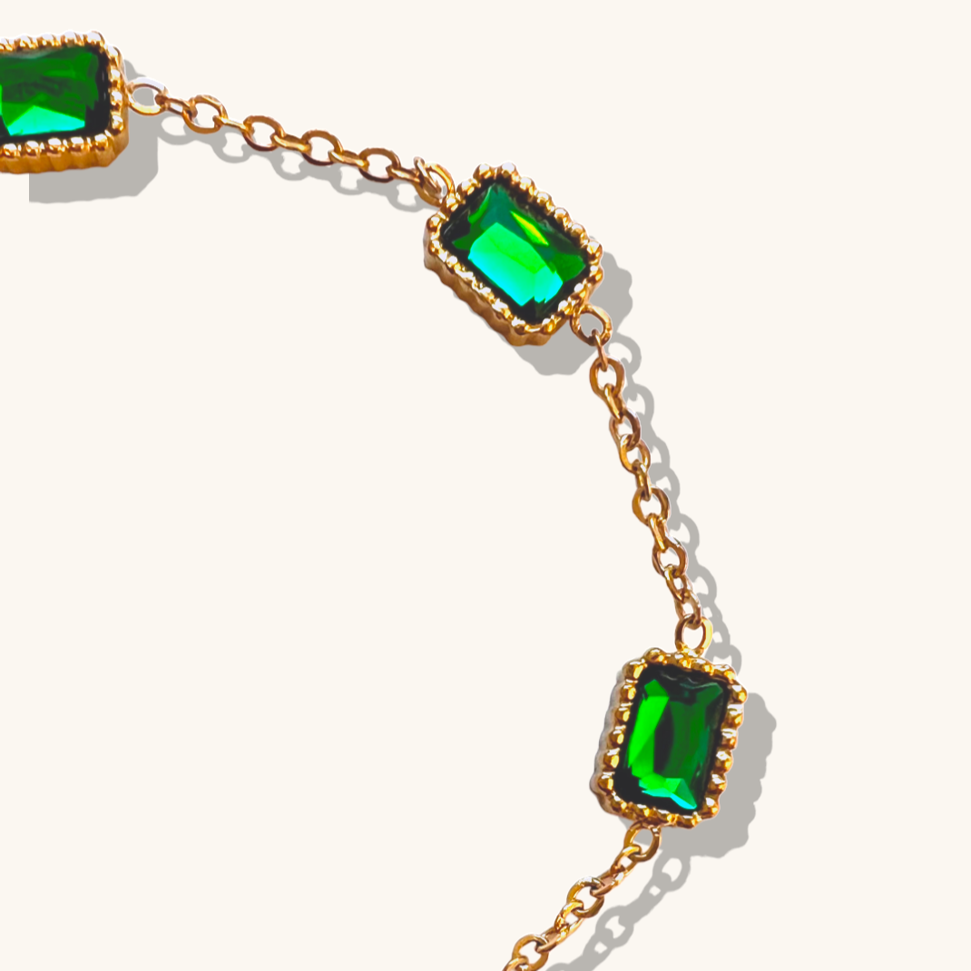 18k Gold Emerald Green Charm Bracelet